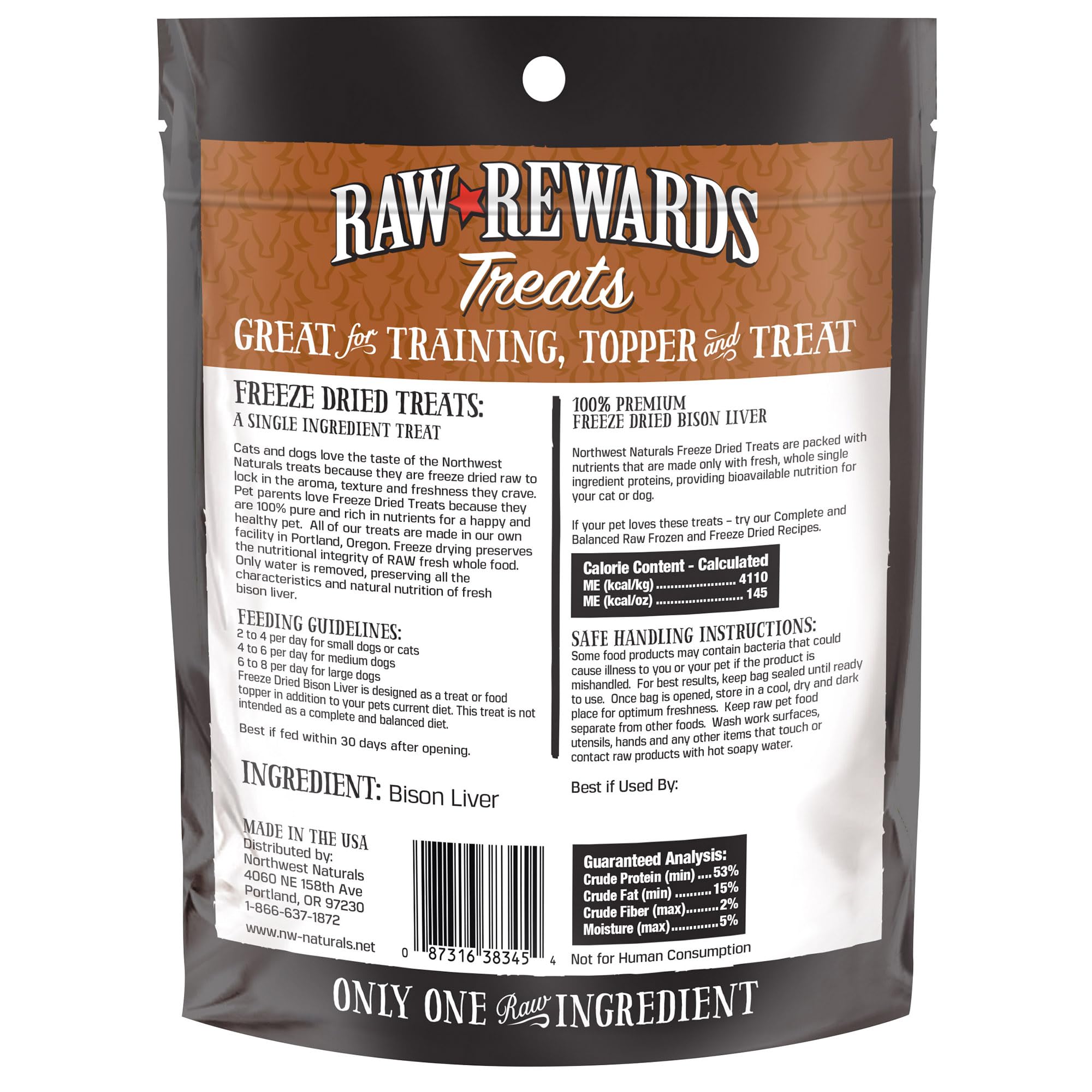 Northwest Naturals 1-ingredient bison liver treats showing simple protein snack.