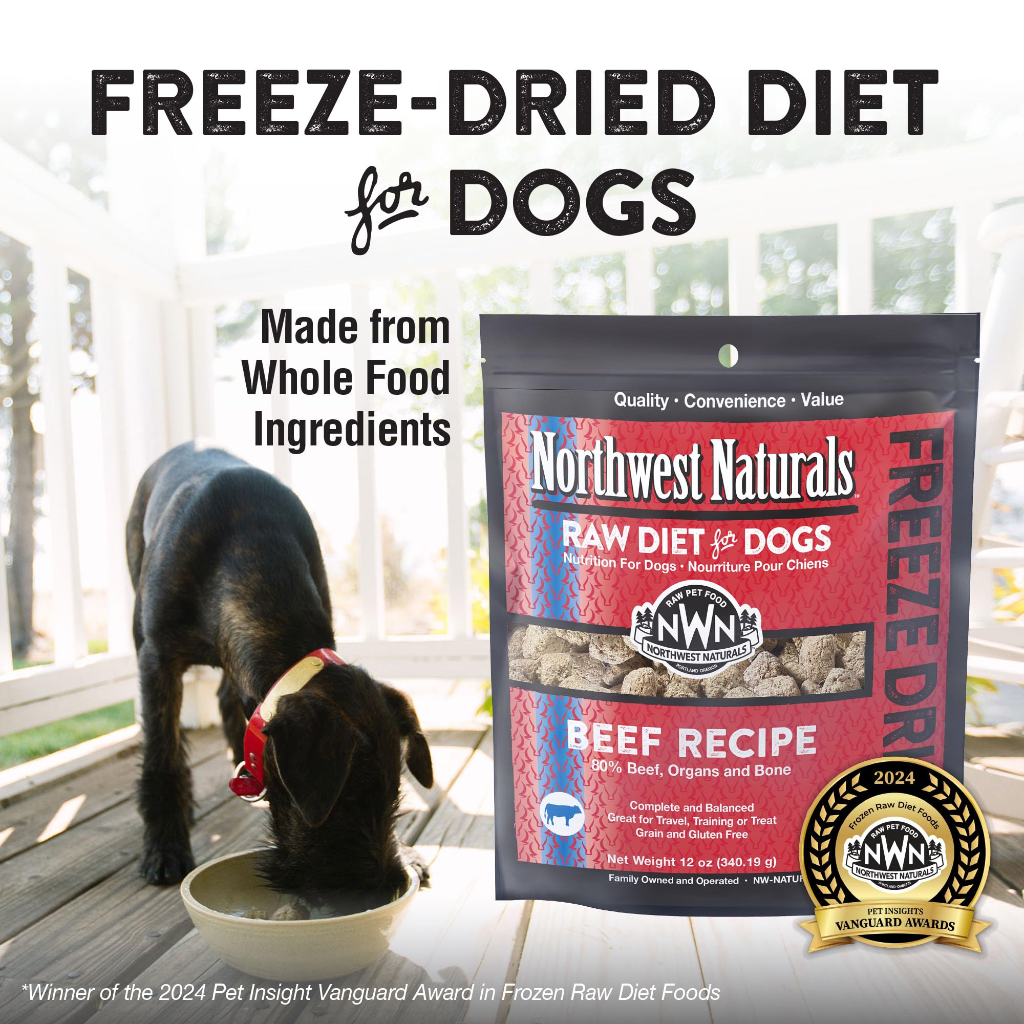 Northwest Naturals beef dog food packaging sealed to maintain freshness during storage.