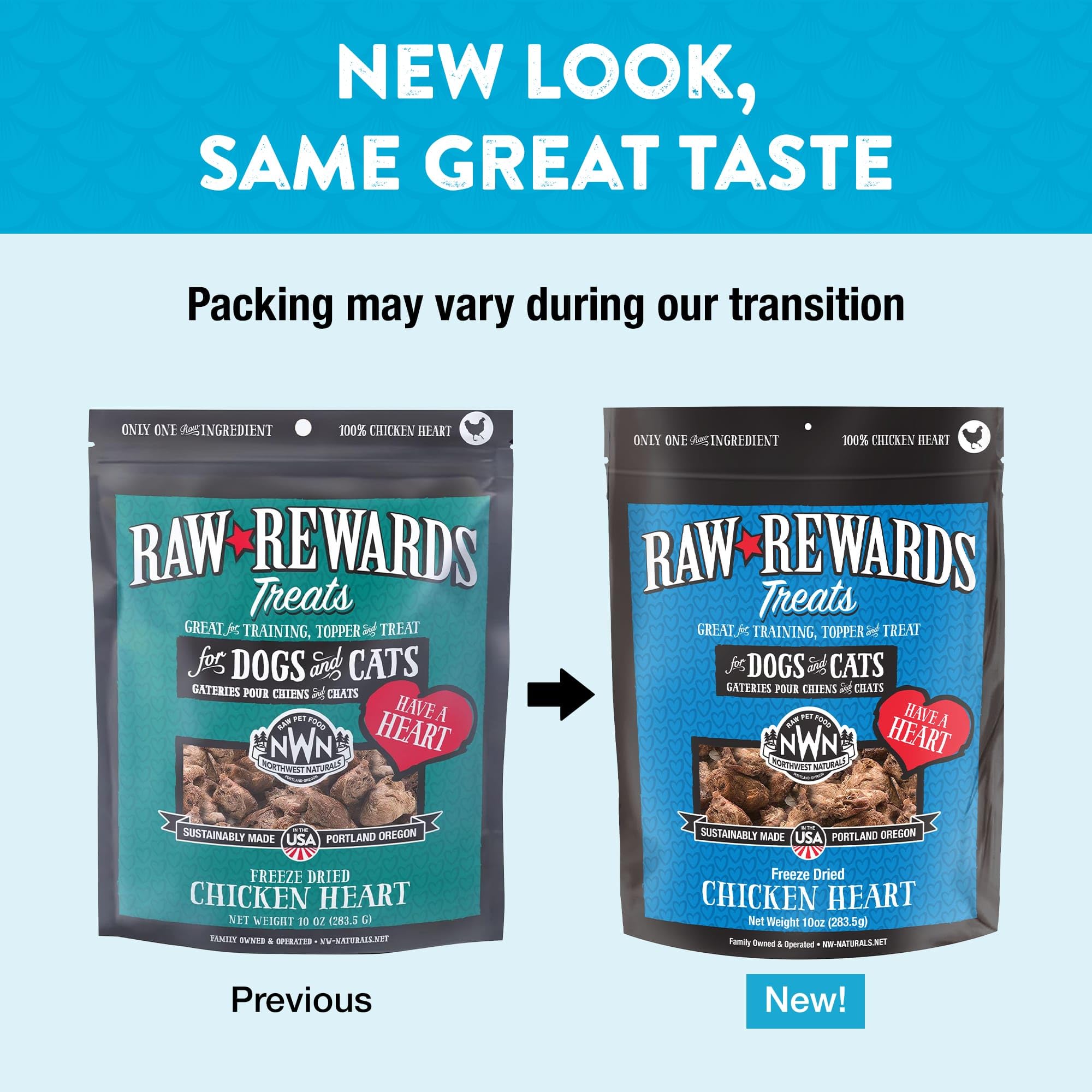 Northwest Naturals chicken heart pieces closeup highlights bite-sized pieces ideal for dogs and cats