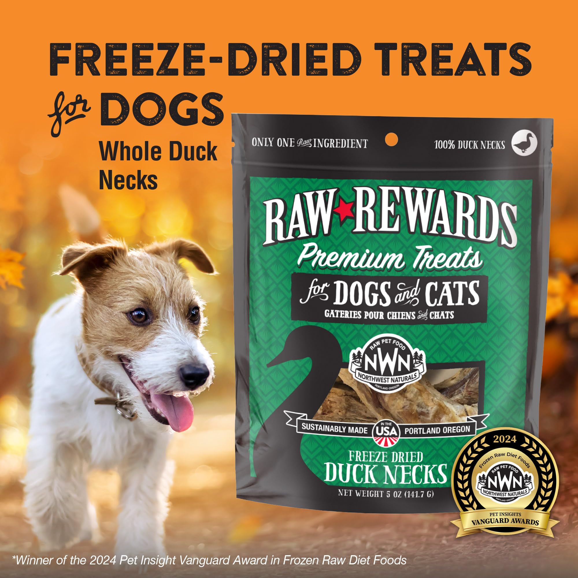 Closeup of Northwest Naturals duck neck treats showing freeze-dried neck pieces for training rewards.