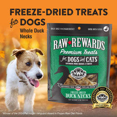 Closeup of Northwest Naturals duck neck treats showing freeze-dried neck pieces for training rewards.