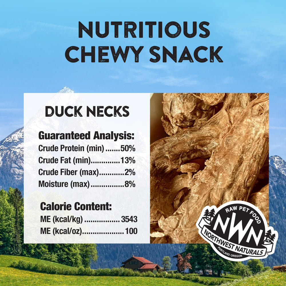 Serving bowl with Northwest Naturals duck neck treats, bite-sized for easy portioning.