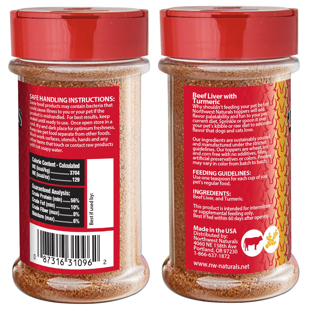 Northwest Naturals beef liver turmeric USA-made badge signals trusted production.