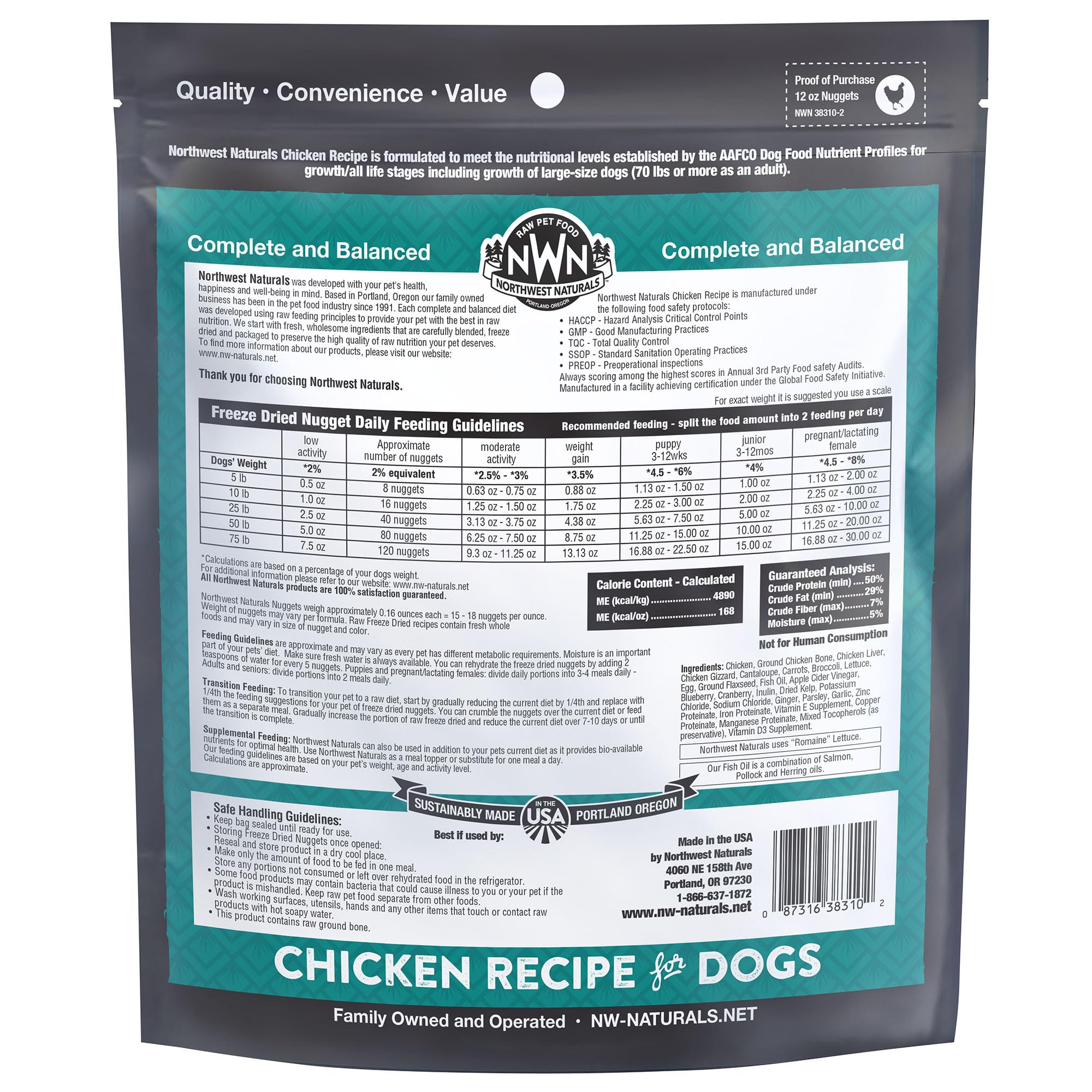 Northwest Naturals freeze-dried chicken nuggets dining bowl scene suggests mealtime and optional rehydration.
