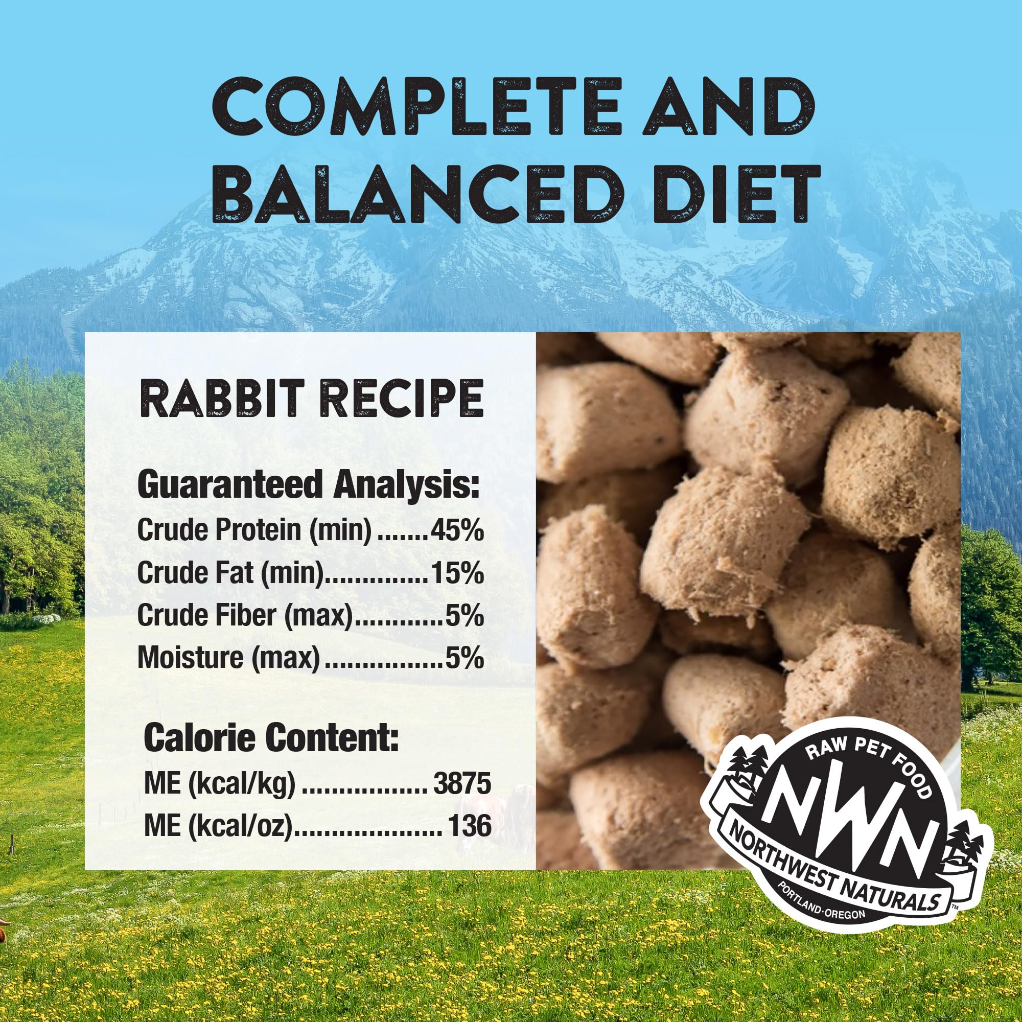 Northwest Naturals rabbit cat serving image demonstrates daily feeding ease for kittens and cats.
