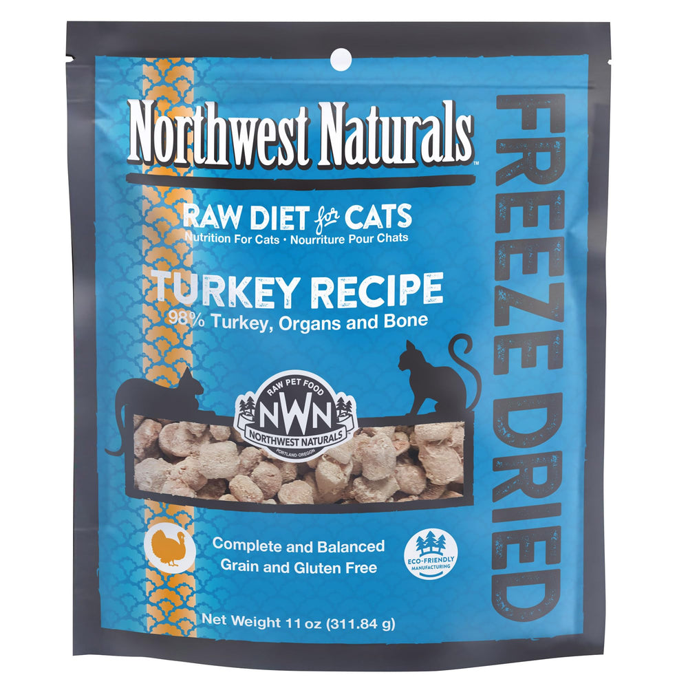 Northwest Naturals freeze-dried turkey cat nibbles—bite-sized treats ideal for training rewards.
