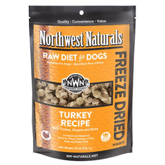 Northwest Naturals freeze-dried turkey dog food packaging highlights human-grade quality