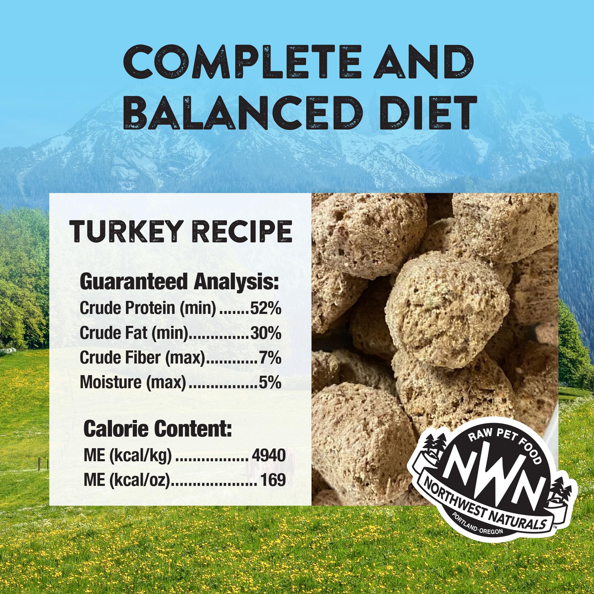 Northwest Naturals freeze-dried turkey dog food bite-sized nuggets used as a training treat.