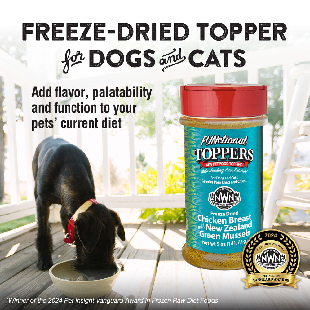 Northwest Naturals functional topper for dogs and cats serving to boost kibble flavor.