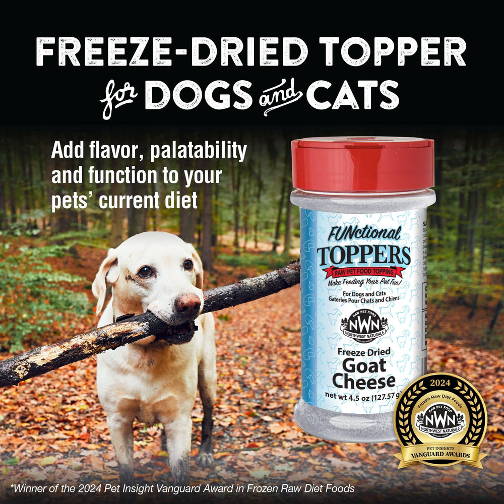 Northwest Naturals goat cheese topper packaging highlights USA-made, high-quality ingredients.