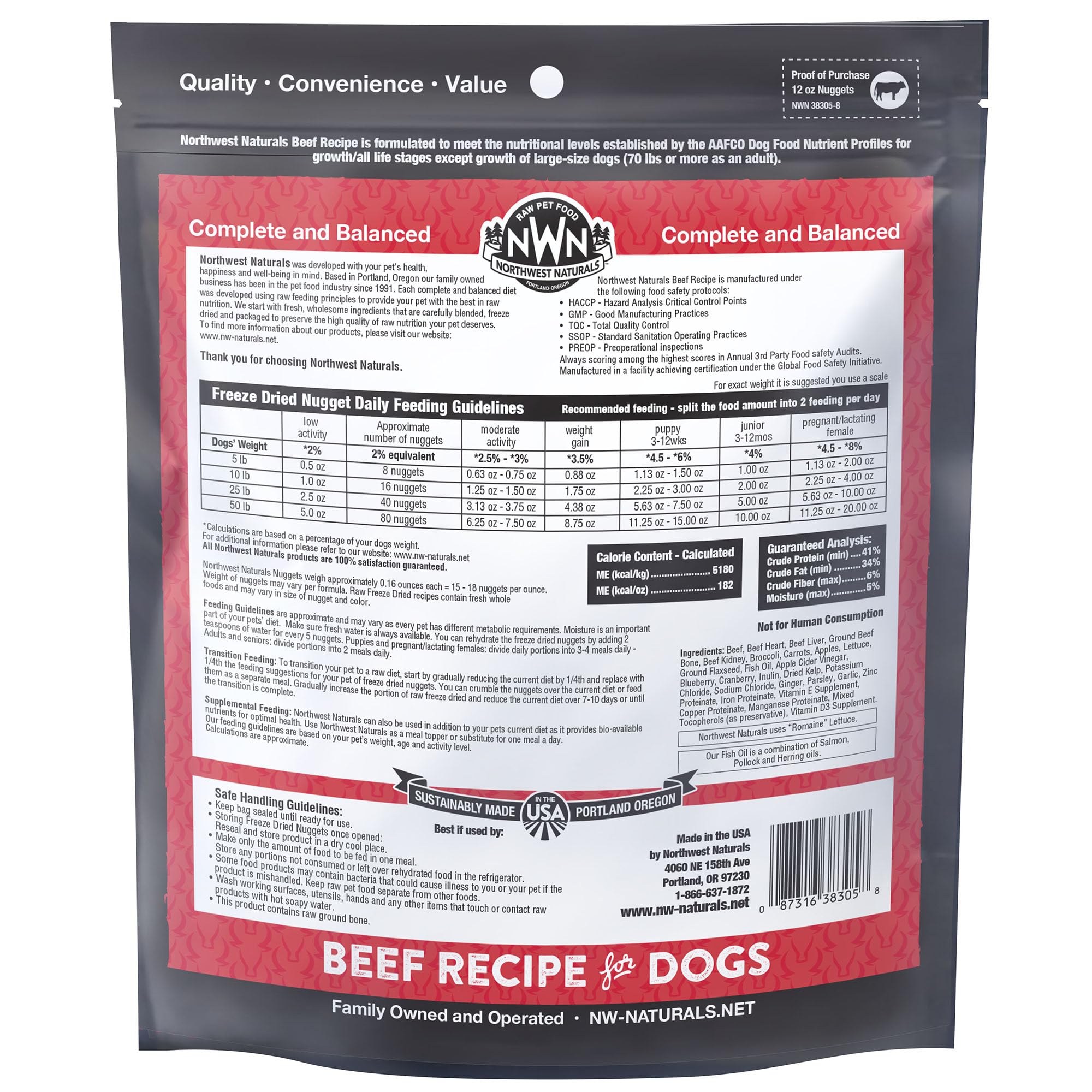Northwest Naturals human-grade ingredients label reassures quality and safety when feeding.