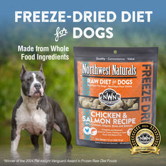 Northwest Naturals ingredients closeup with chicken and salmon highlight quality protein.