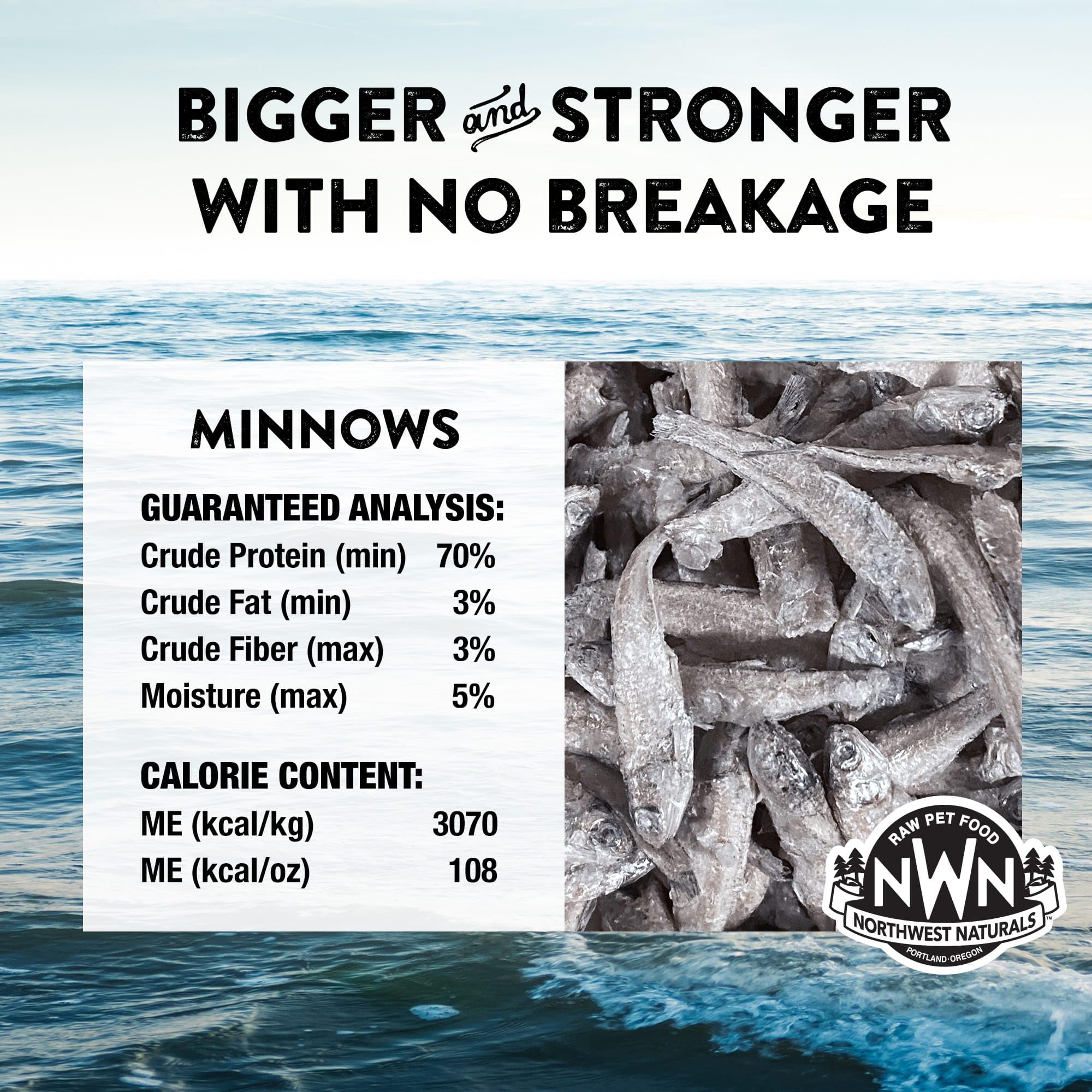 Close-up of Minnow Treats nugget texture with crisp surface.