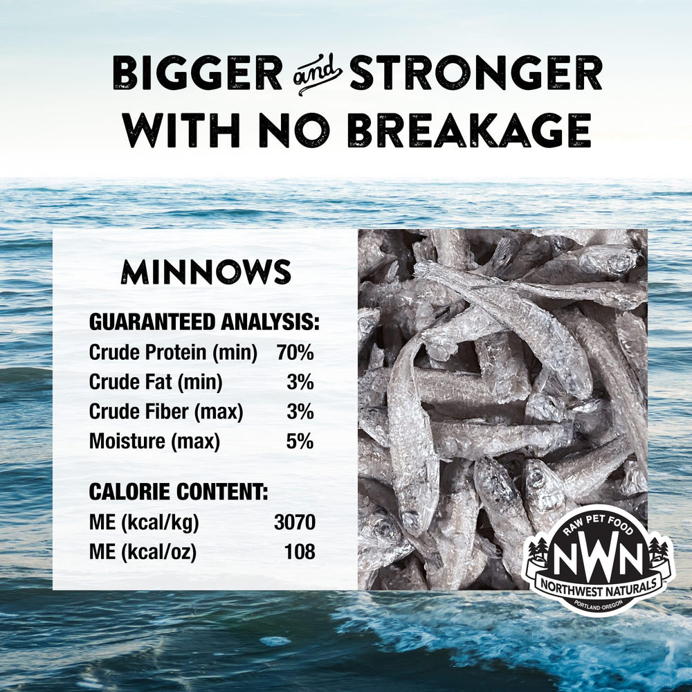 Close-up of Minnow Treats nugget texture with crisp surface.