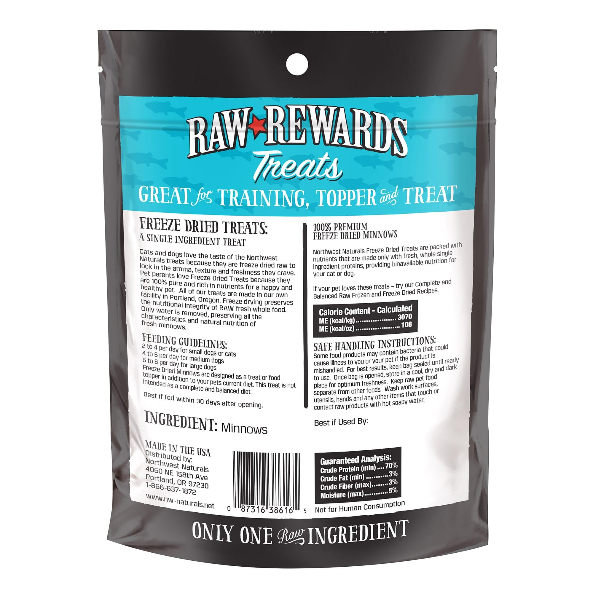 One-ingredient, human-grade, all-natural Minnow Treats for pets.