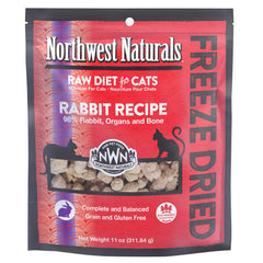 Northwest Naturals freeze-dried rabbit packaging shows human-grade ingredients for trustworthy nutrition.