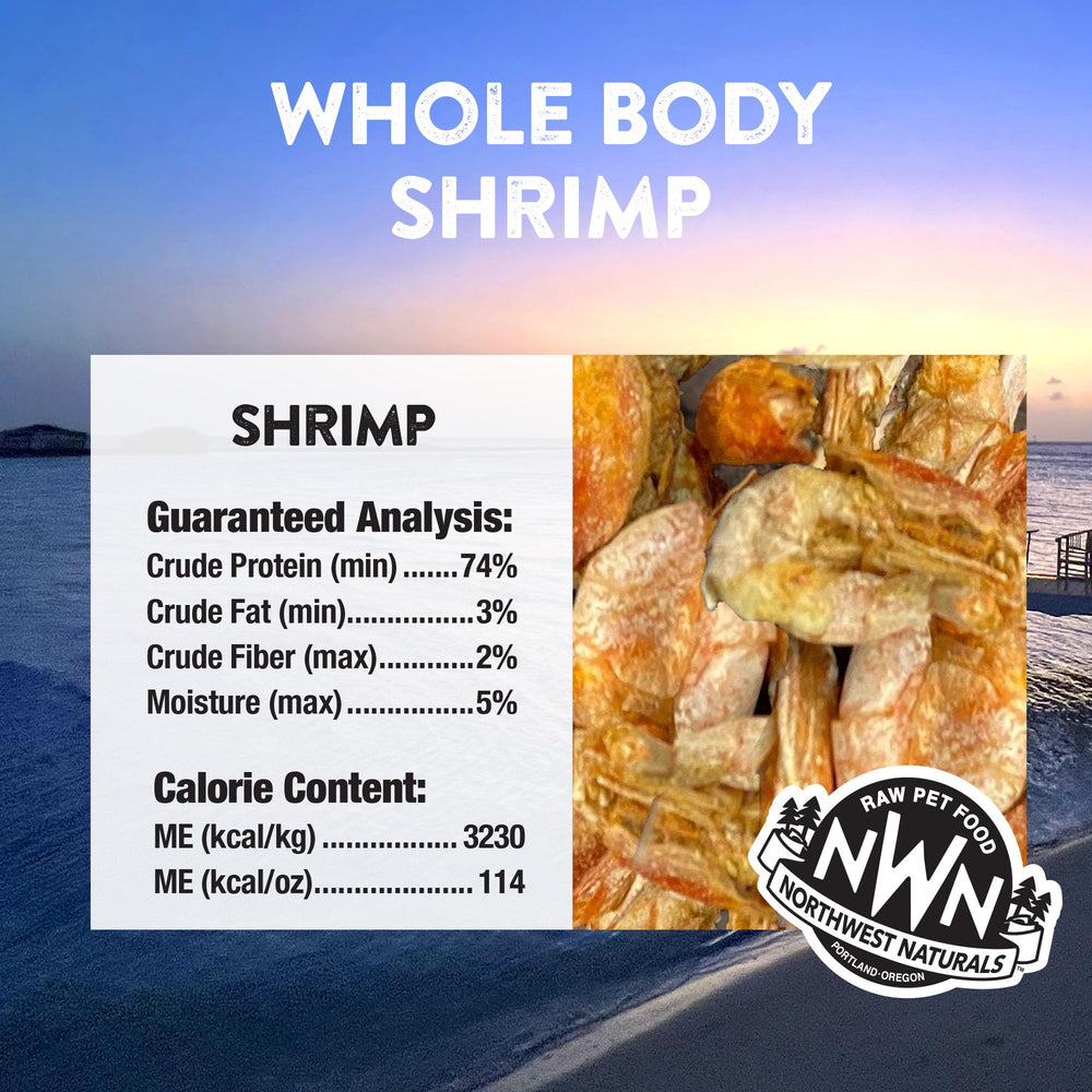Northwest Naturals 1-ingredient shrimp bites offer a simple, protein-rich snack for dogs and cats.