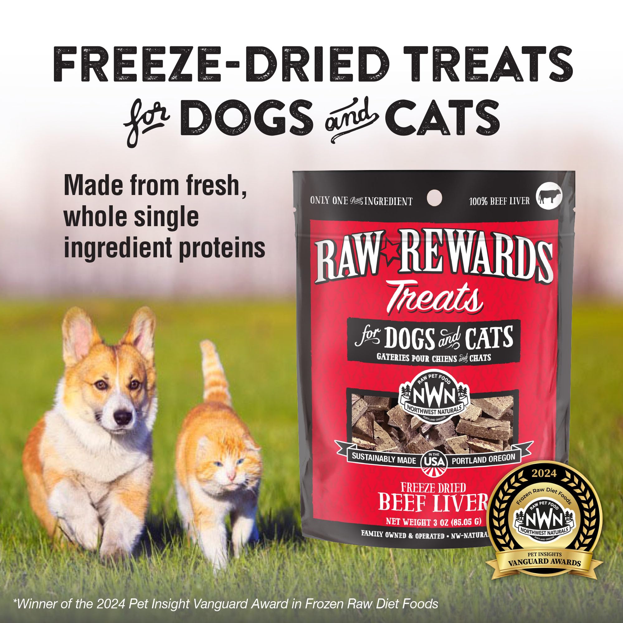 Northwest Naturals Raw Rewards beef liver bite-sized pieces close-up for pets.
