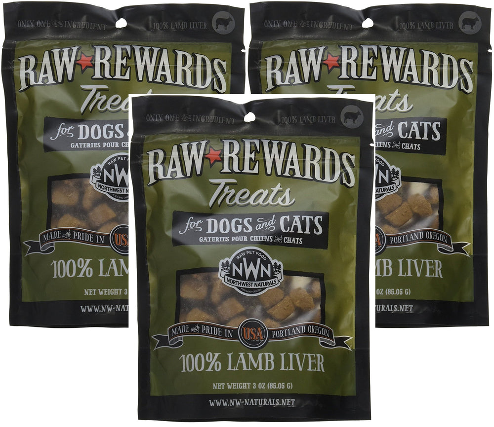Northwest Naturals Raw Rewards lamb liver treats on front pack, ideal for training rewards.