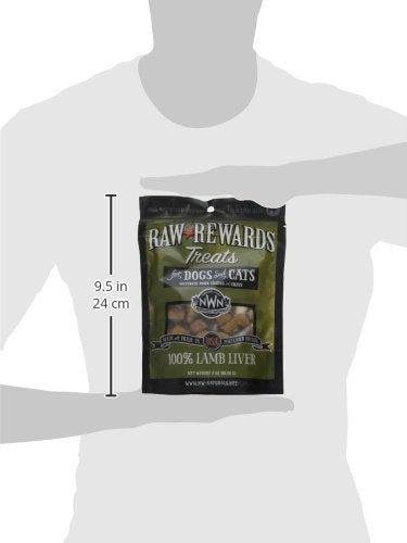 Northwest Naturals Raw Rewards freeze-dried lamb liver treats crumbs over kibble for toppers.