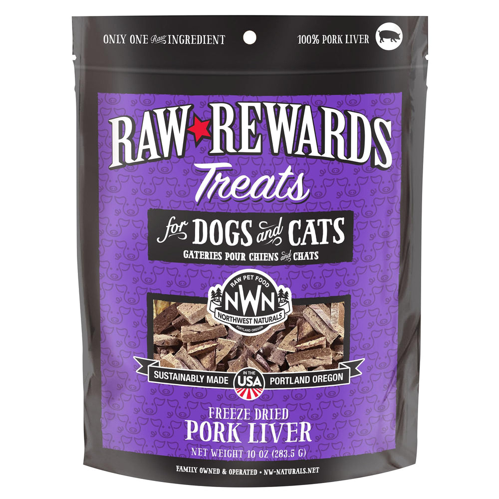 Northwest Naturals Raw Rewards pork liver treats in bowl provide tasty dog and cat rewards.