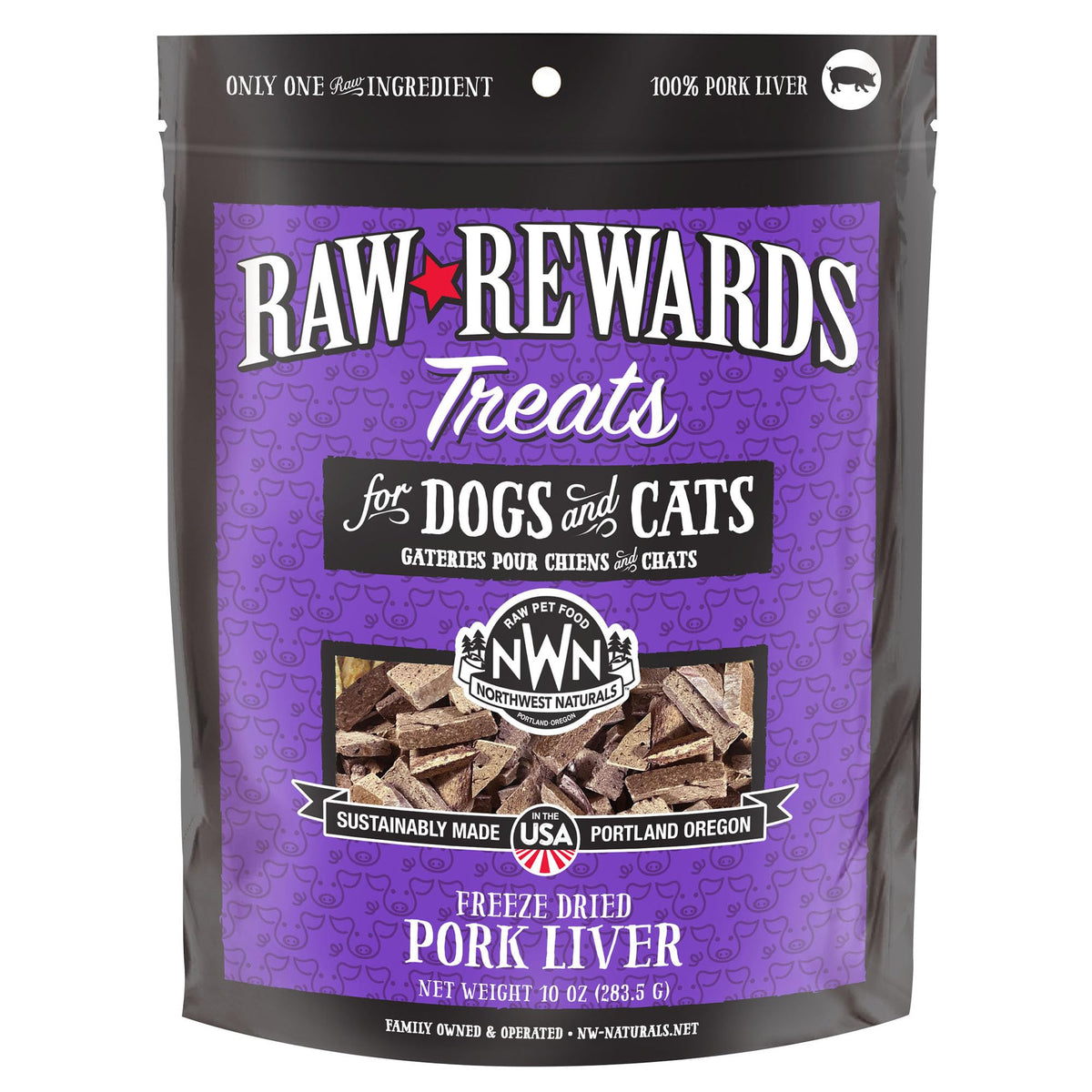 Northwest Naturals Raw Rewards pork liver treats in bowl provide tasty dog and cat rewards.