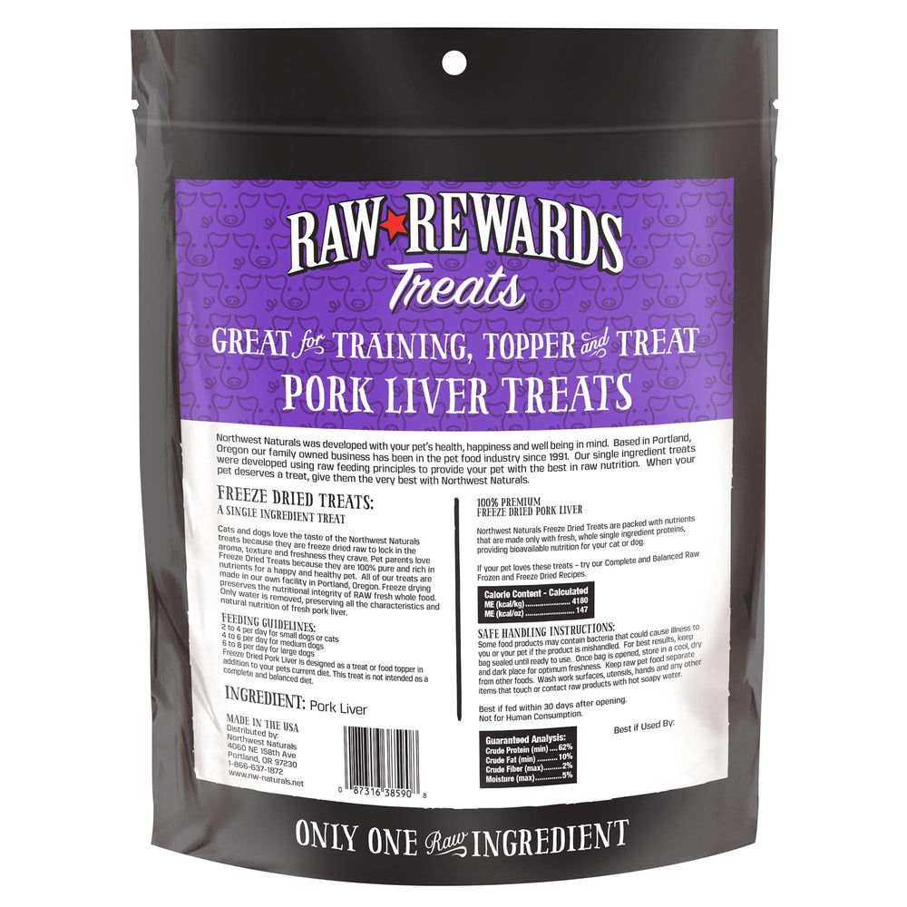 Northwest Naturals Raw Rewards pork liver treats close-up emphasizes bite-sized nutrition.