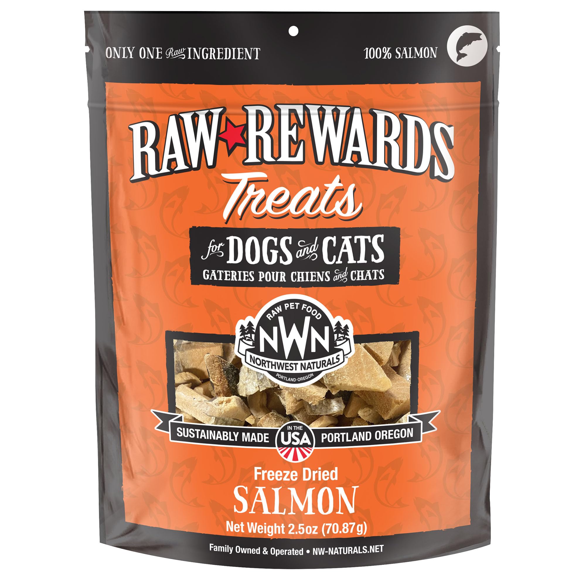 Northwest Naturals trozos liofilizados de salmón, snack natural para perros y gatos.