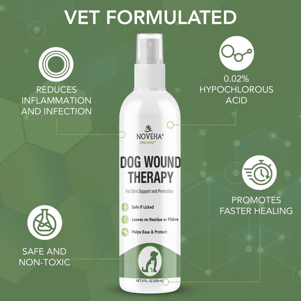 NOVEHA dog wound therapy spray quick-dry finish helps clean and protect irritated skin.