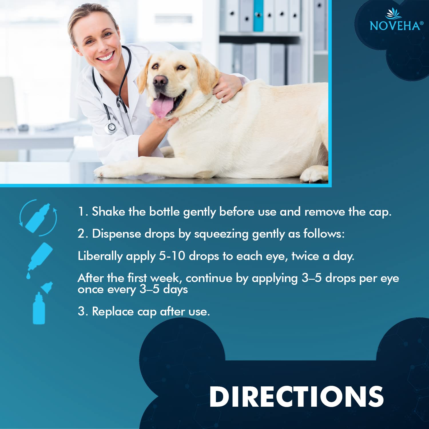 NOVEHA Pet Drops used on a cat’s eye for comfort and ease.