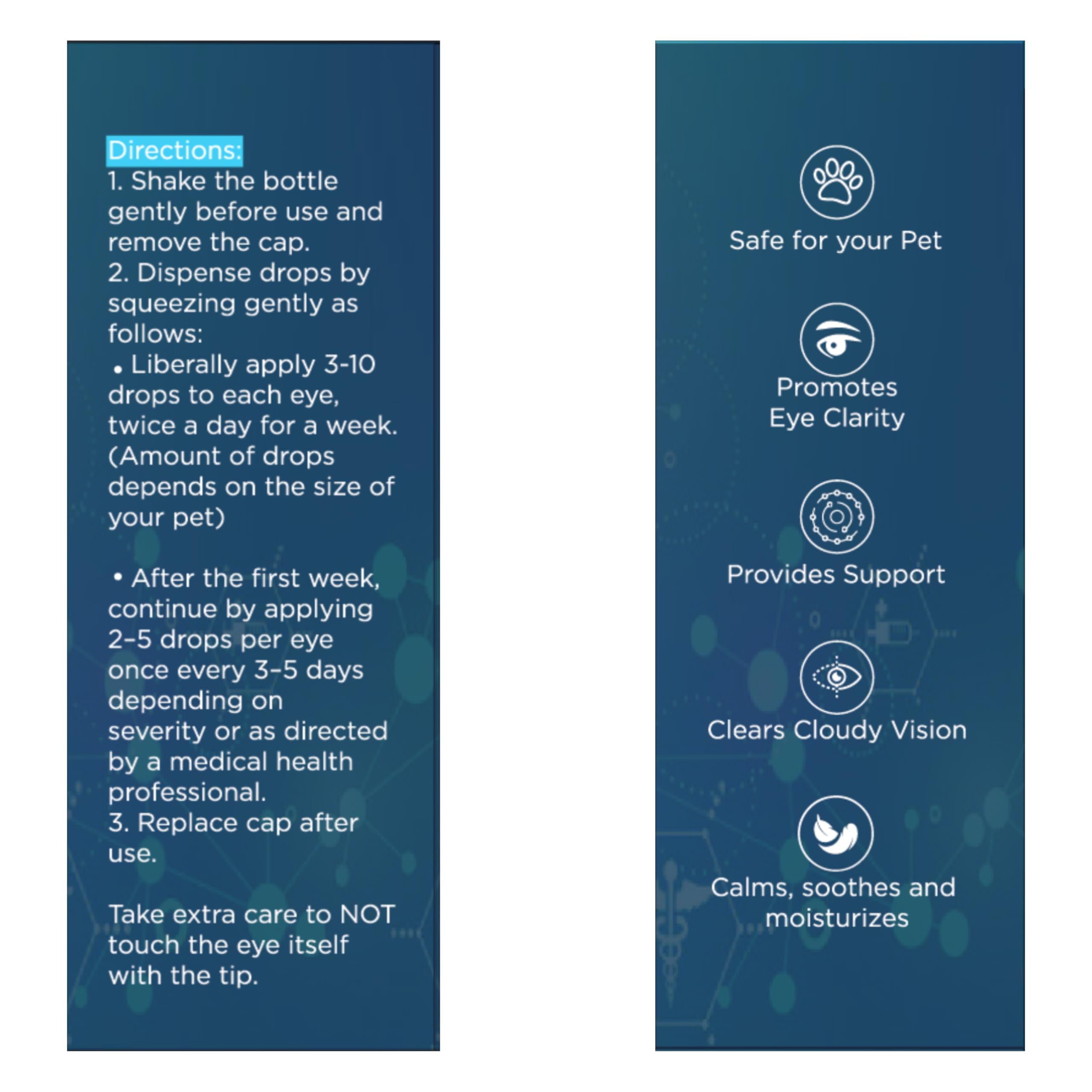 NOVEHA Pet Drops label highlights Lanosterol and NAC formula.