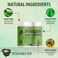 NOVEHA pet ear cleaning scene demonstrates gentle cleaning routine for dogs and cats.
