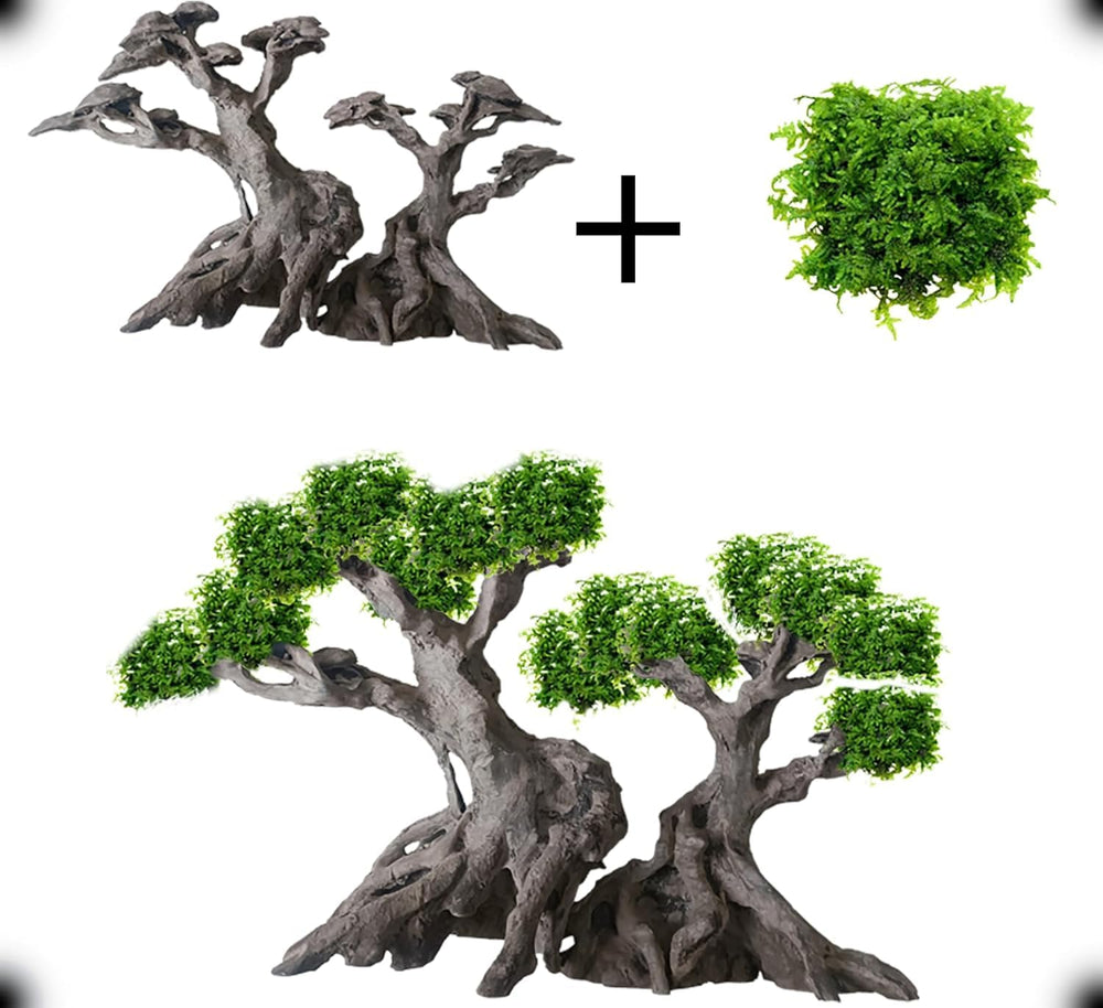 Novelsite bonsai tree with moss in tank creates a serene garden-like vibe.