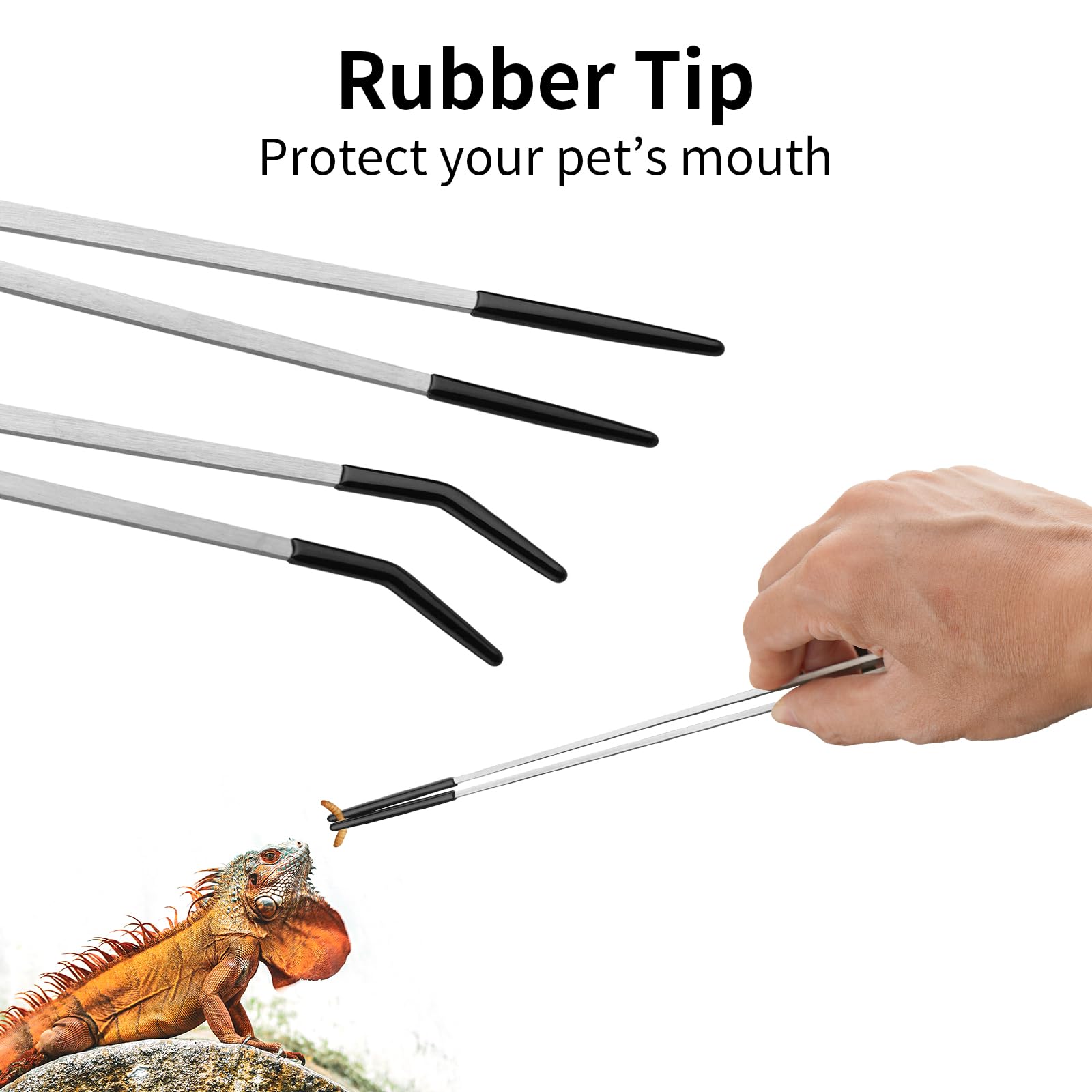 Novery 10.6-inch long tongs provide precise control for small prey and delicate items.