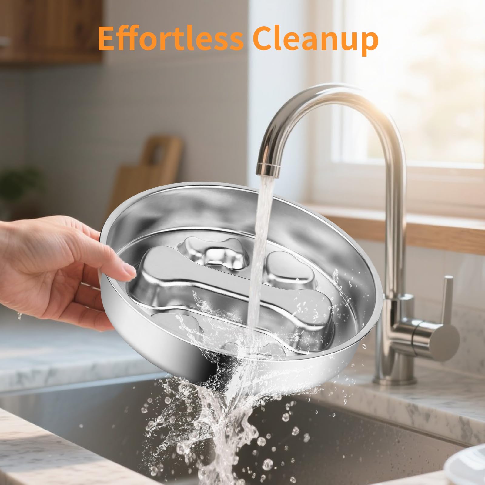 Novery slow-feeder bowl wide base reduces slips and tipping on slick floors.