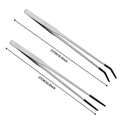Novery stainless-steel reptile tongs with rubber tip curved for versatile feeding.