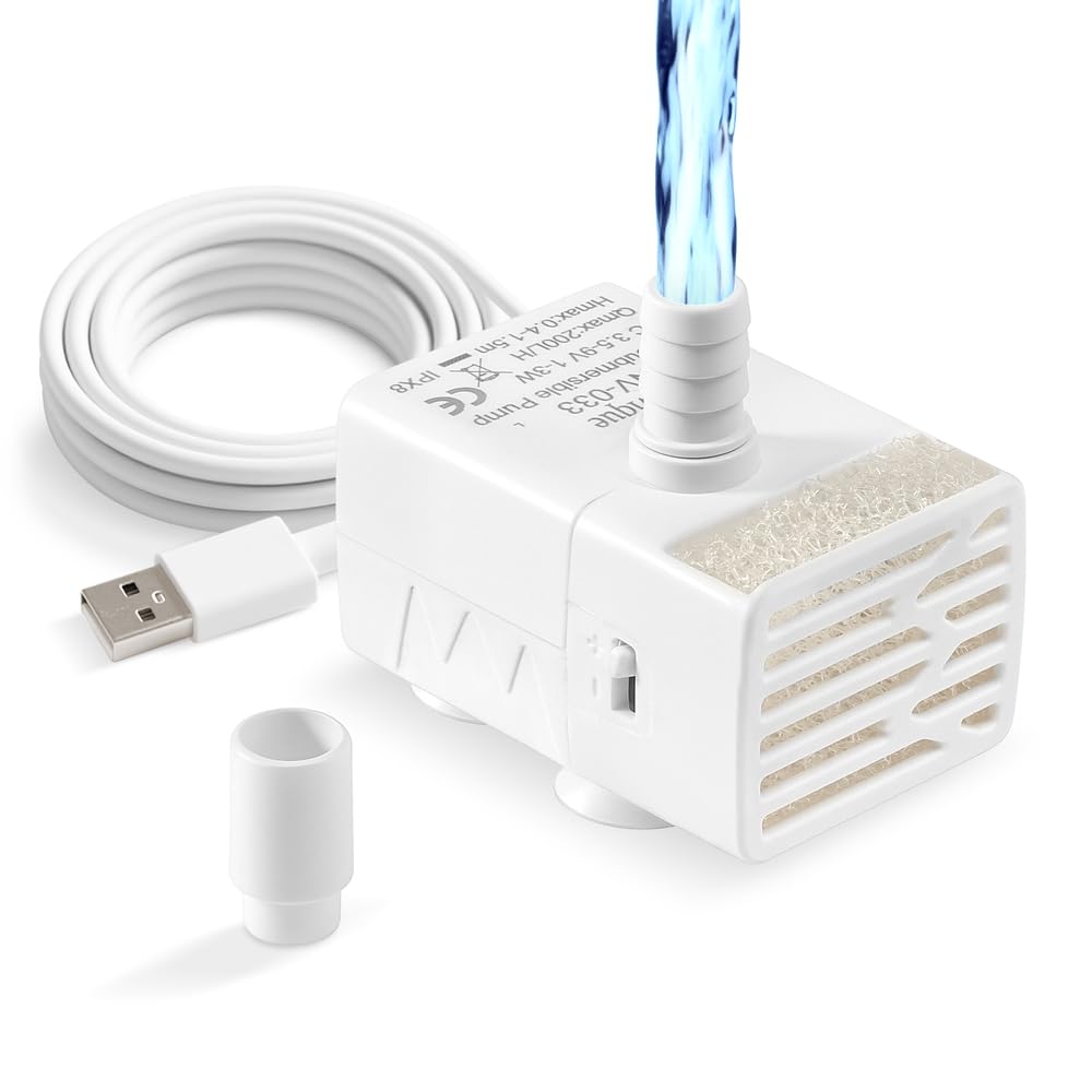Novique 3W pump compact design enables discreet placement and quiet operation.
