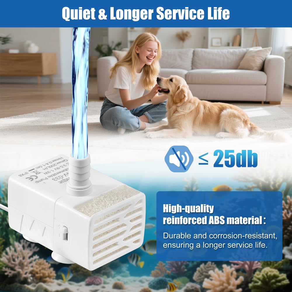 Novique 3W pump with sponge filtration helps keep water clearer during use.