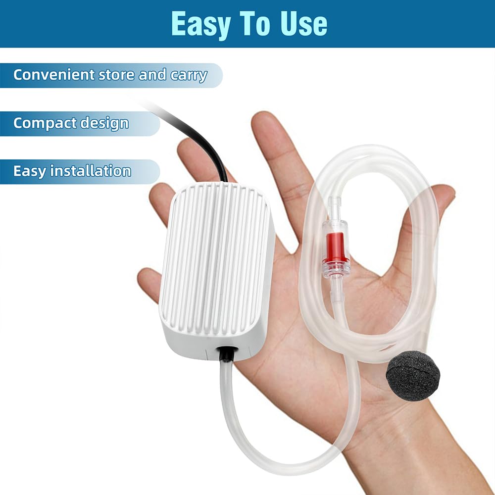 Novique air stone and tubing connected to pump promotes steady water circulation.