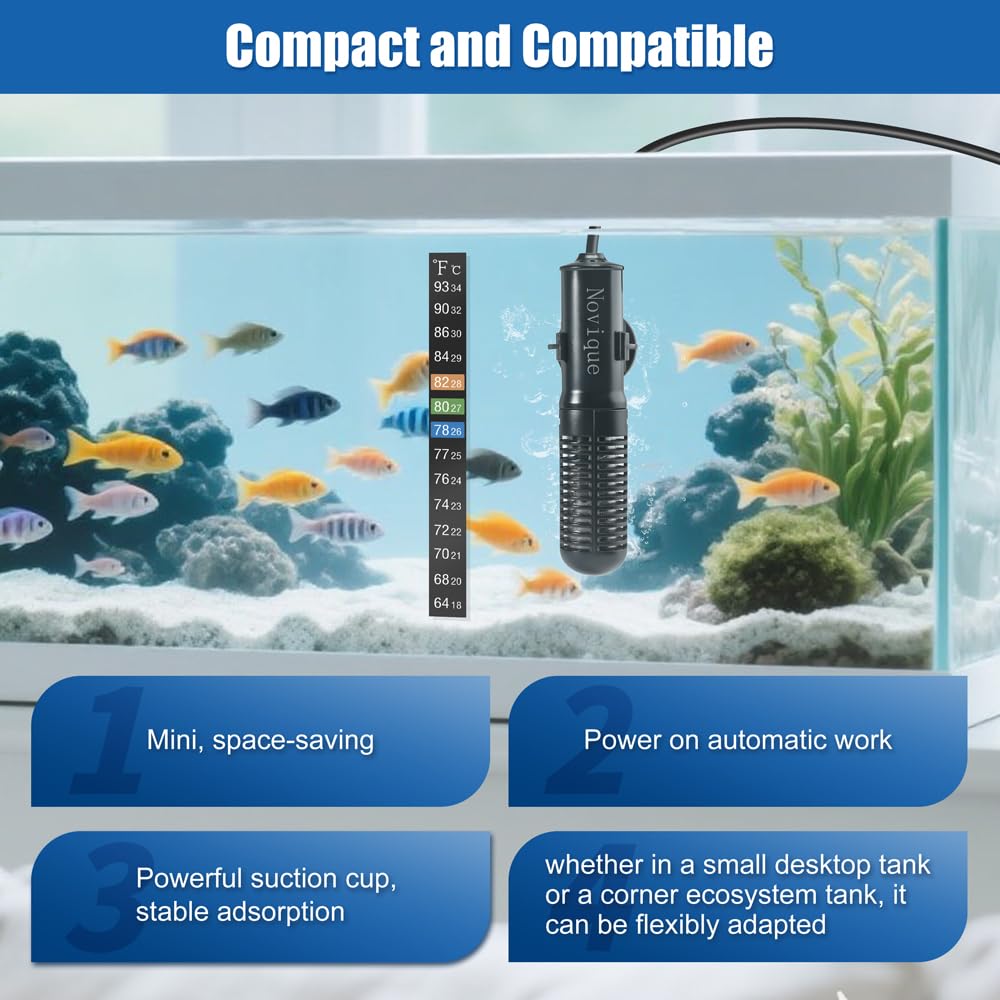 Novique IPX8 waterproof heater keeps water and fish safe during routine maintenance.