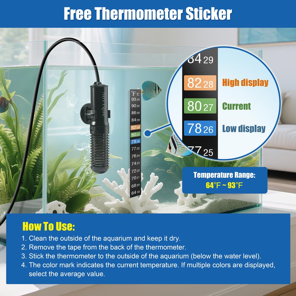 Novique 1-6 gallon setup supports freshwater or saltwater nano tanks with gentle temperature control.