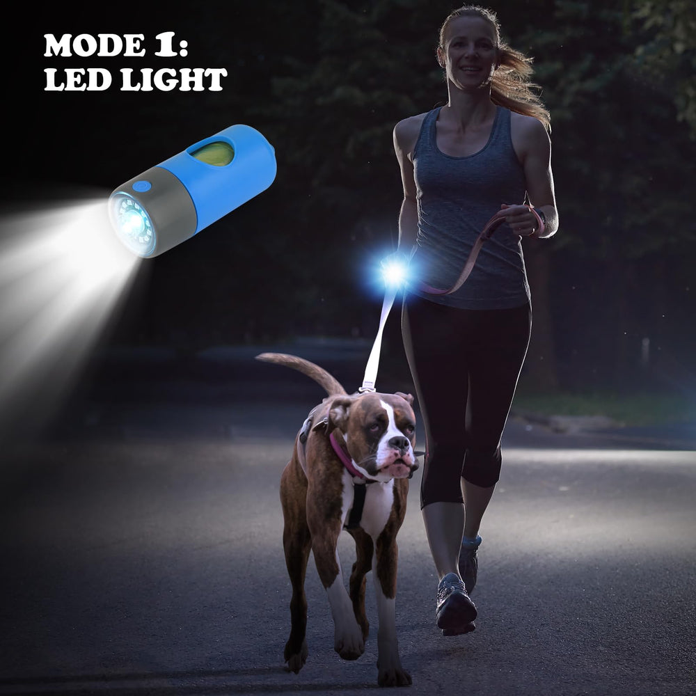 Novkin poop bag dispenser with carabiner clip attaches to leash for quick access.