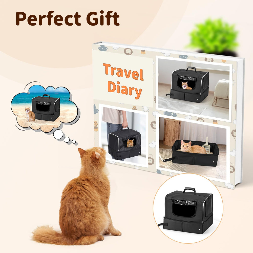 NOVOLAB cat travel-litter-box in car demonstrates portable use.