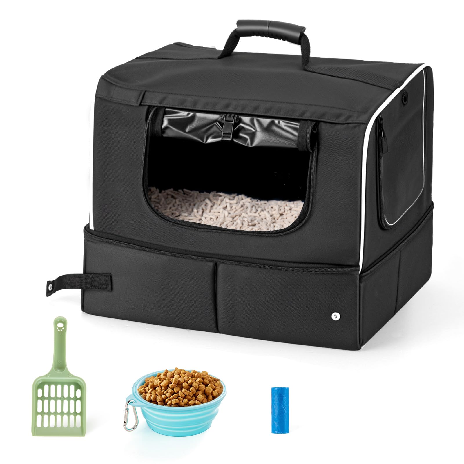 NOVOLAB cat travel-litter-box lid on for odor control.