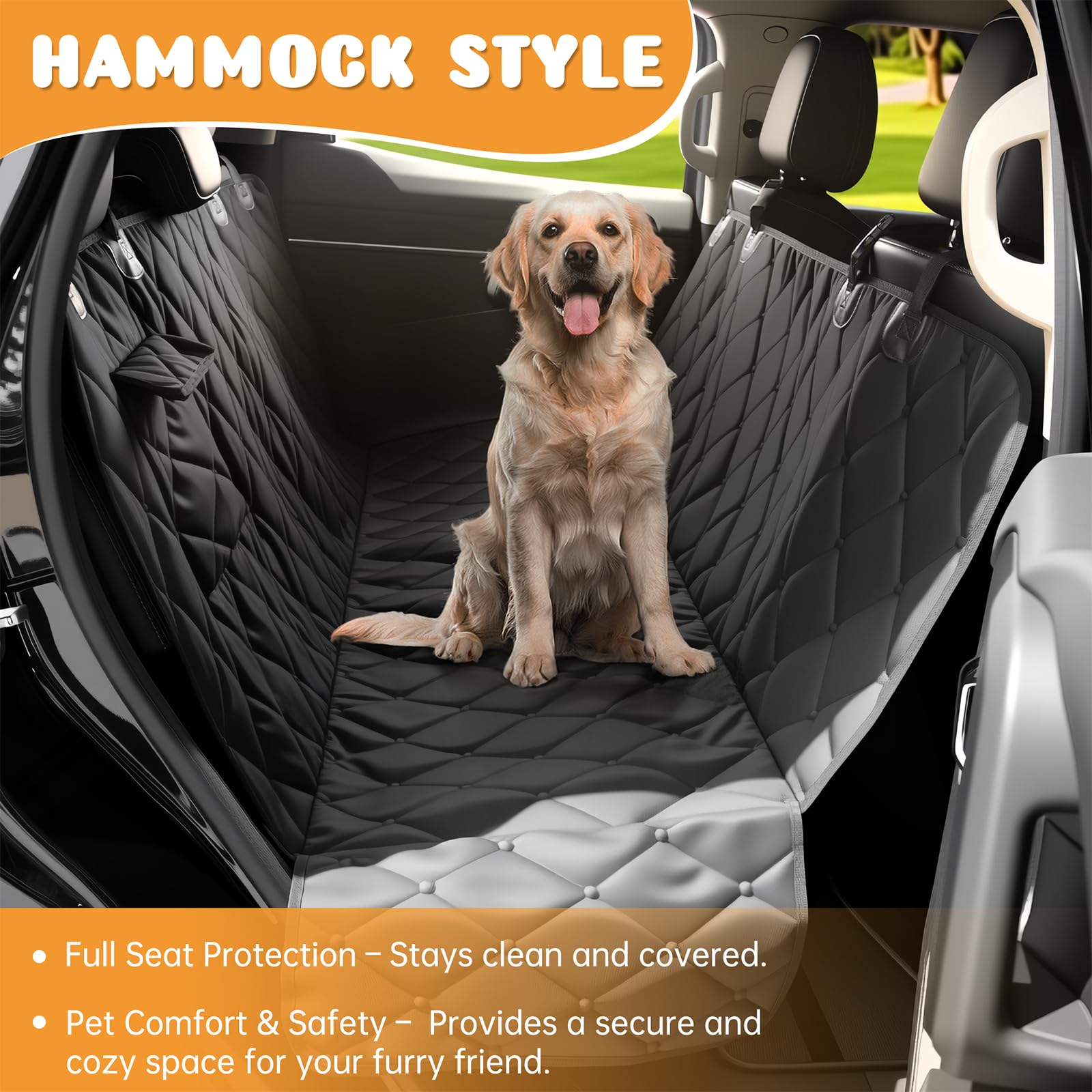 Novotopia dog seat cover 360-degree wrap highlights full-coverage design for messy trips