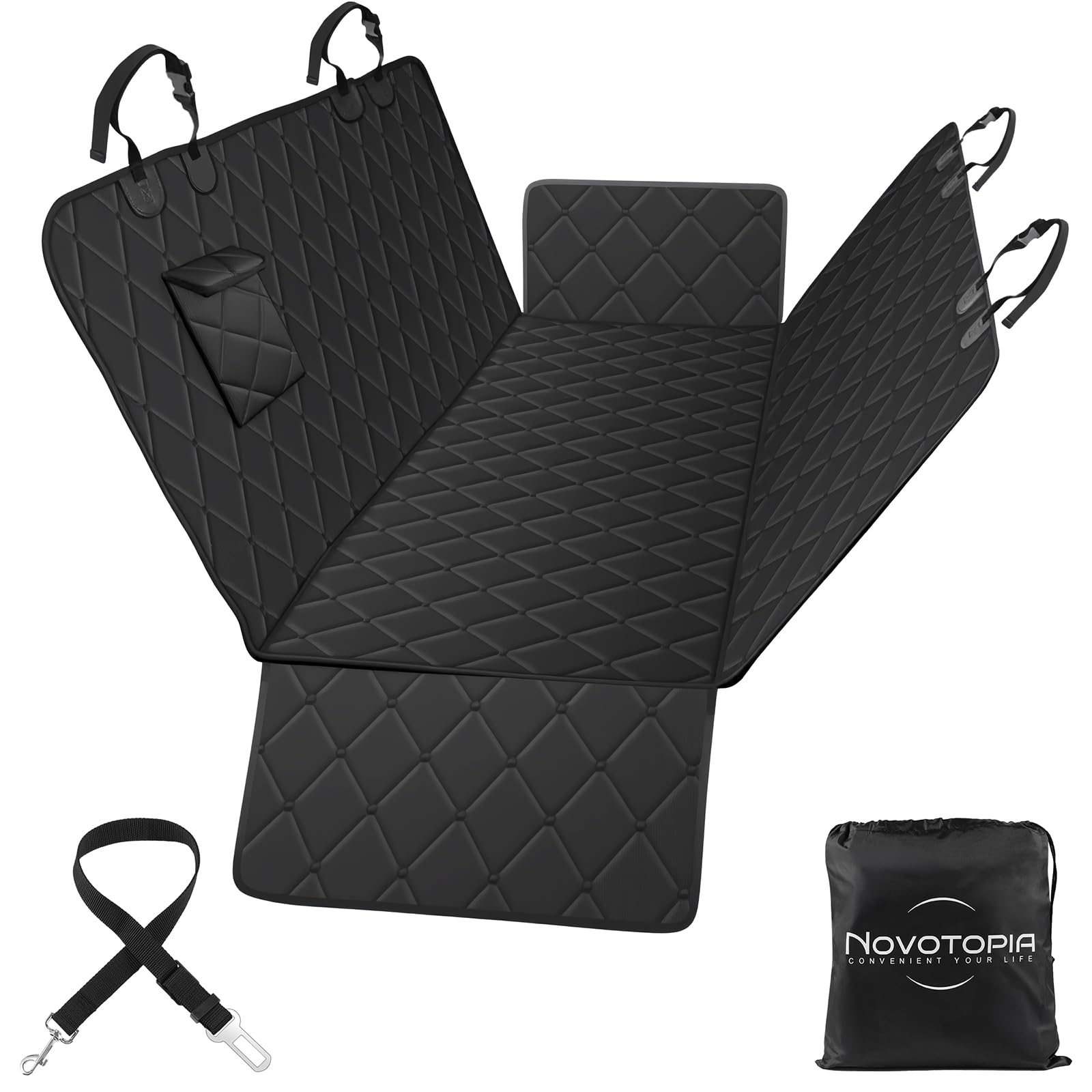 Novotopia dog seat cover back seat fully expanded protects upholstery from spills and dirt