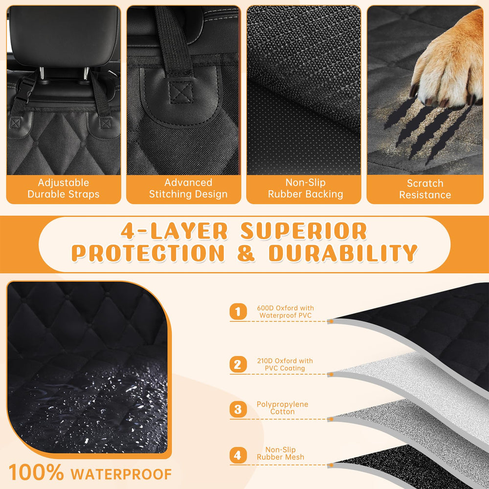 Novotopia dog seat cover slip-resistant backing keeps dogs secure on smooth or bumpy drives