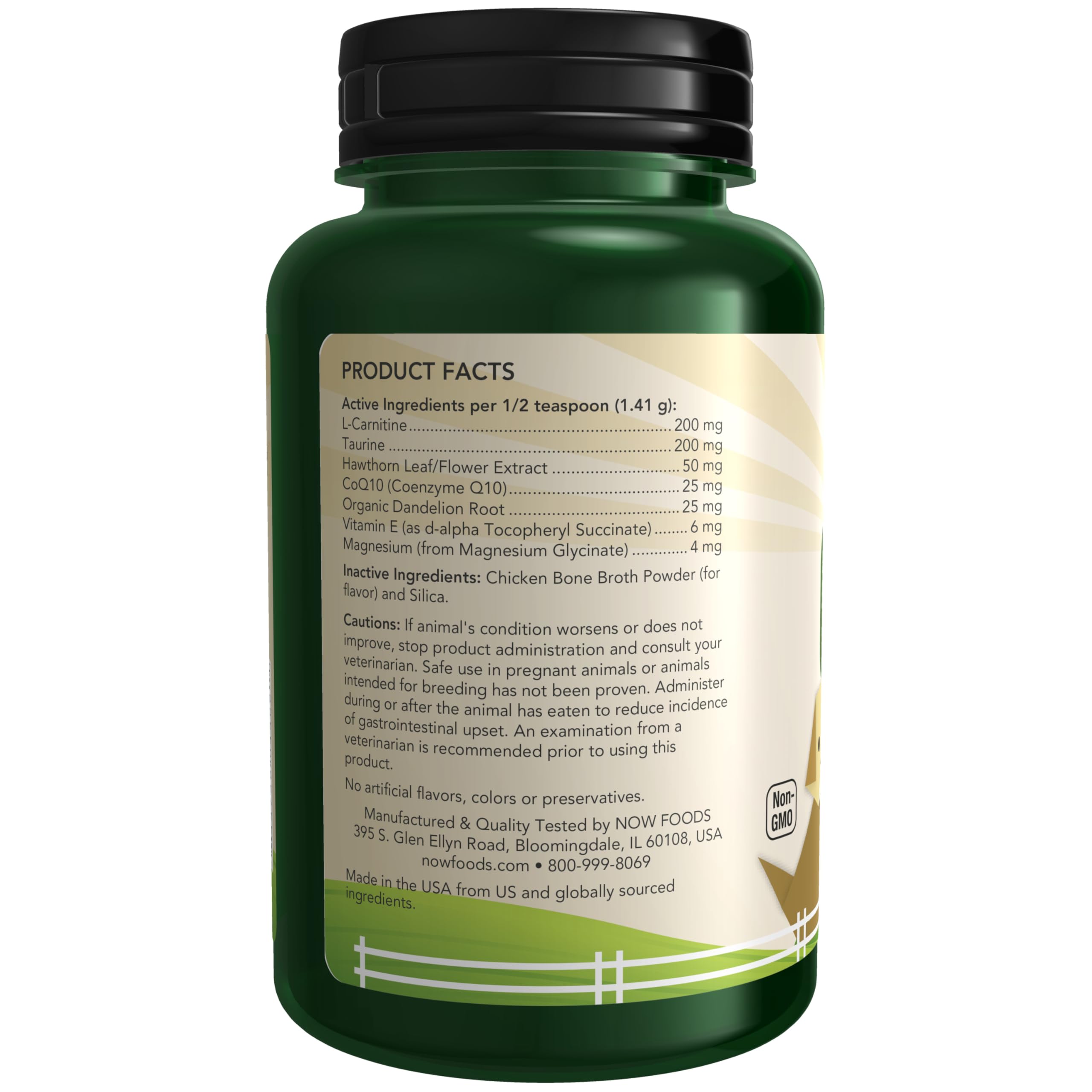 NOW Pets cardiovascular-support serving-scoop illustrating easy dosing for pets