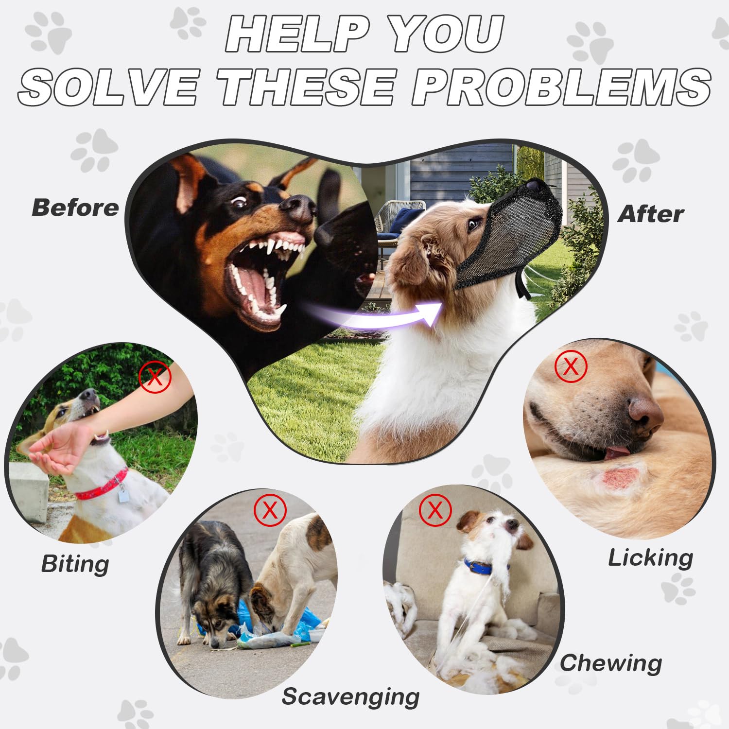 NOWAWEVE dog muzzle with adjustable neck strap for a secure fit.