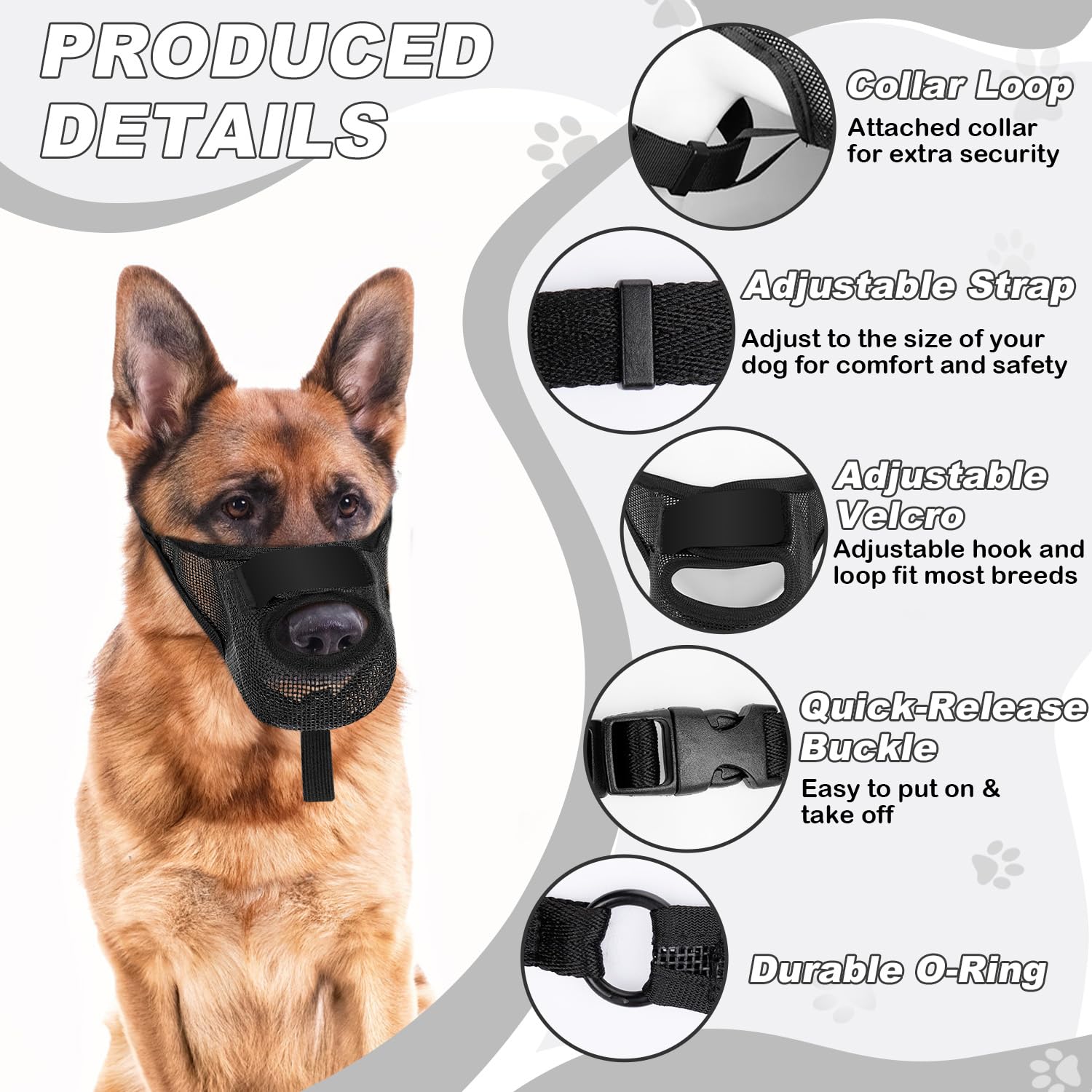 NOWAWEVE dog muzzle shows breathable mesh for comfortable wear.
